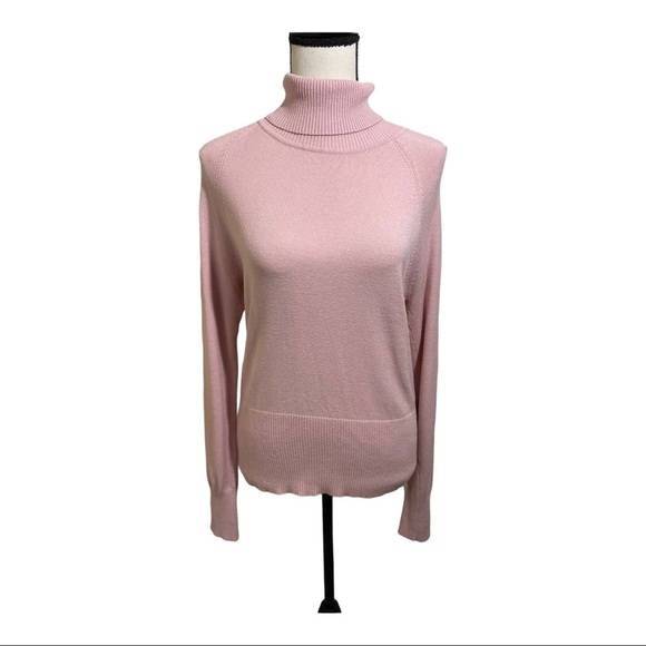 Halogen womens turtleneck ribbed details long sleeve sweater Viscose pink large - Picture 6 of 12